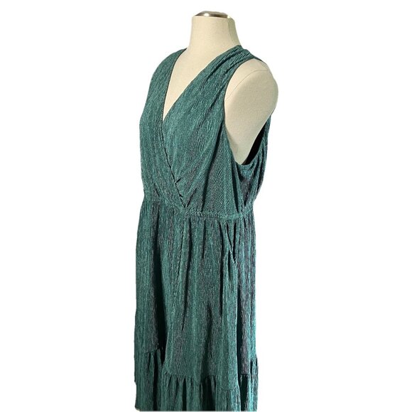 Torrid Crinkle Knit Surplice Tiered Midi Skater Dress Pine Green Plus Size 3X - Picture 5 of 16